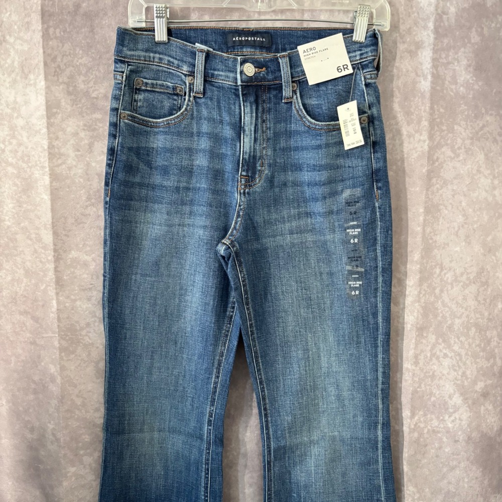NWT Aeropostale Medium Wash Blue Denim High Rise Flare 5 Pocket Jeans Womens 6 - Picture 2 of 11